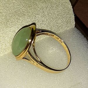 14k solid yellow gold green jade ring fine jewelry 7 to 7.5 finger size